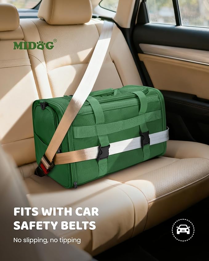 MIDOG Cat Carrier Soft, TSA Approved Airline Travel Carrier for Cats and Small Dogs, Under Seat Pet Bag with Expandable Space & Escape-Proof Zippers (Olive)