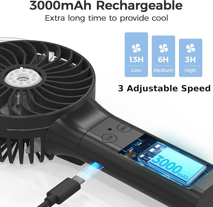PANERGY Handheld Misting Fan – Rechargeable Battery Operated,Handheld Personal Fan with Mist Spray, Electric Hand Fans, 180° Foldable Mister Fans for Travel, Camping, Disney, Concerts, Office(Black)