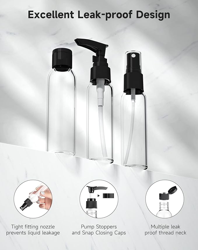 Morfone Travel Bottles Kits -TSA Approved Travelling Size Containers for Toiletries Leak Proof Refillable Liquid Travel Essentials with Toiletry Bag for Cosmetic Shampoo Conditioner Lotion