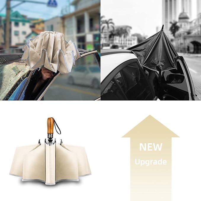 Lejorain Golf Large Inverted Umbrella - Black Big Windproof Heavy Duty Upside Down 46/50/54 Inch Compact Reverse Car Automatic Folding Reflective Umbrella