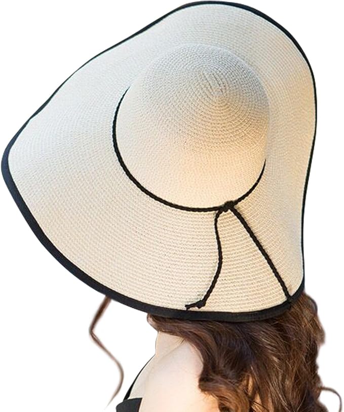 Lanzom Womens Wide Brim Straw Hat Big Floppy Foldable Roll up Cap Beach Sun Hat UPF 50+