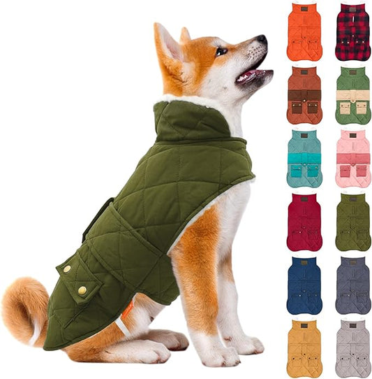 KYEESE Dog Coat Soft Pet Sweater for Cold Weather Windproof Dog Coats for Small Dogs Waterproof Dogs Jacket with Fleece Lined Thick Cat Clothes with Pocket Warm Pet Winter Puffer Coat with Leash Hole