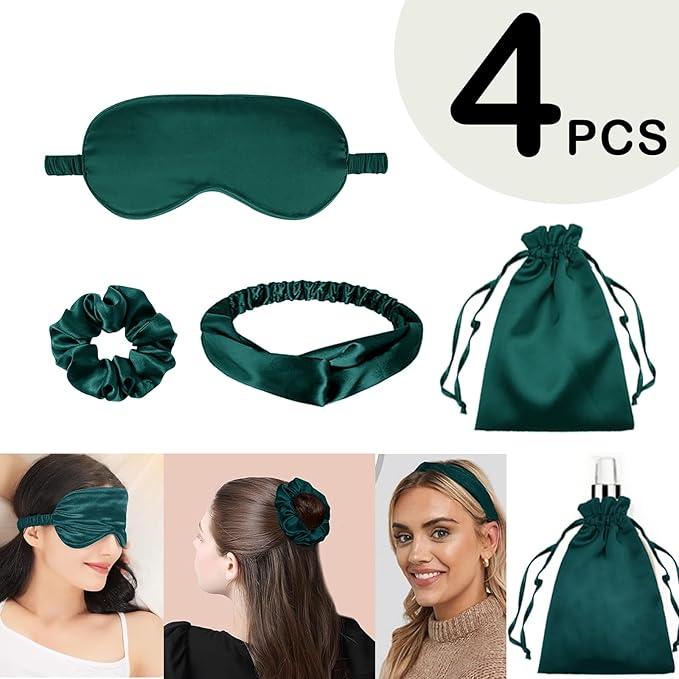 4Pcs Silk Sleep Masks Satin Eye Mask Silky Eyes Cover Blindfold Eyeshade Headband Scrunchies Pouch Bags Bridesmaid Gifts