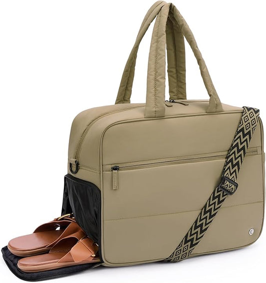 CLUCI Weekender Travel Bag for Women Puffer Tote Bag Carry On Duffle Overnight Bags with Shoe Compartment