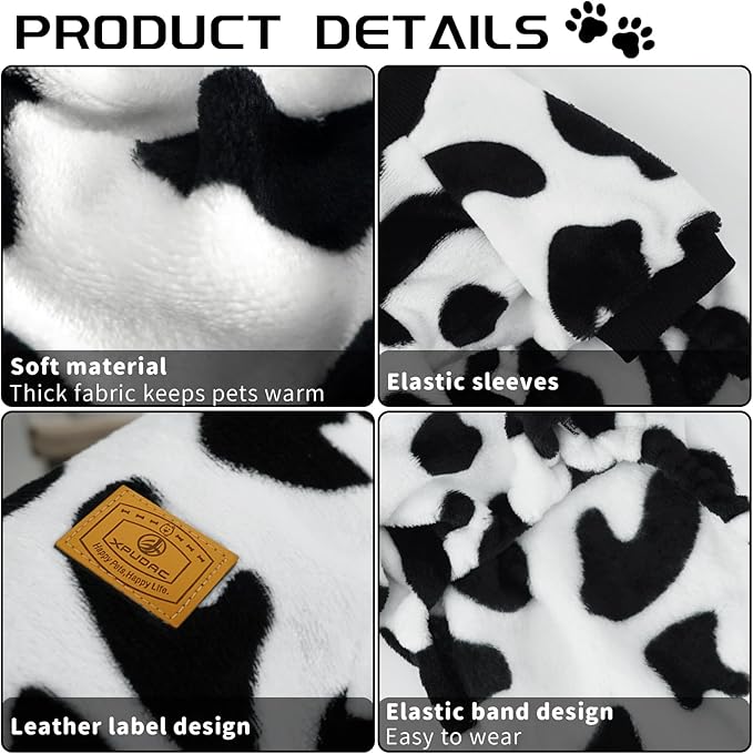 XPUDAC Cow Dog Sweater, Doggie Winter Clothes for Small Medium Dogs Girl Boy Fleece Dog Pajamas for Winter Christmas, X-Large