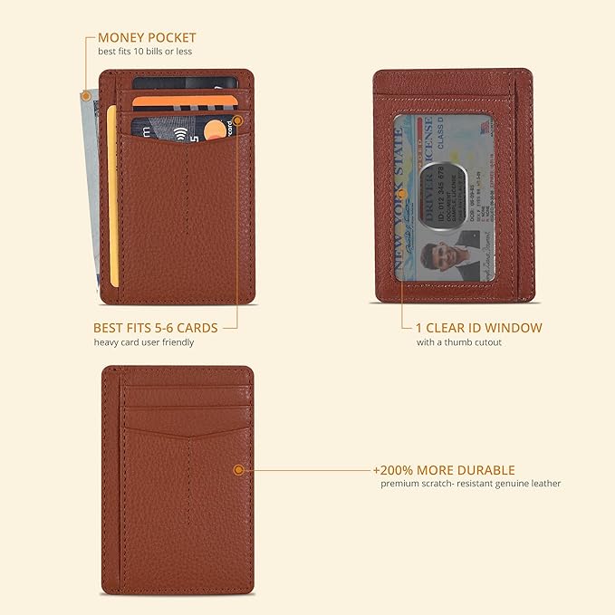Oak Leathers Leather Slim Minimalist Wallet for Men & Women RFID Front Pocket Leather Card Holder Wallets