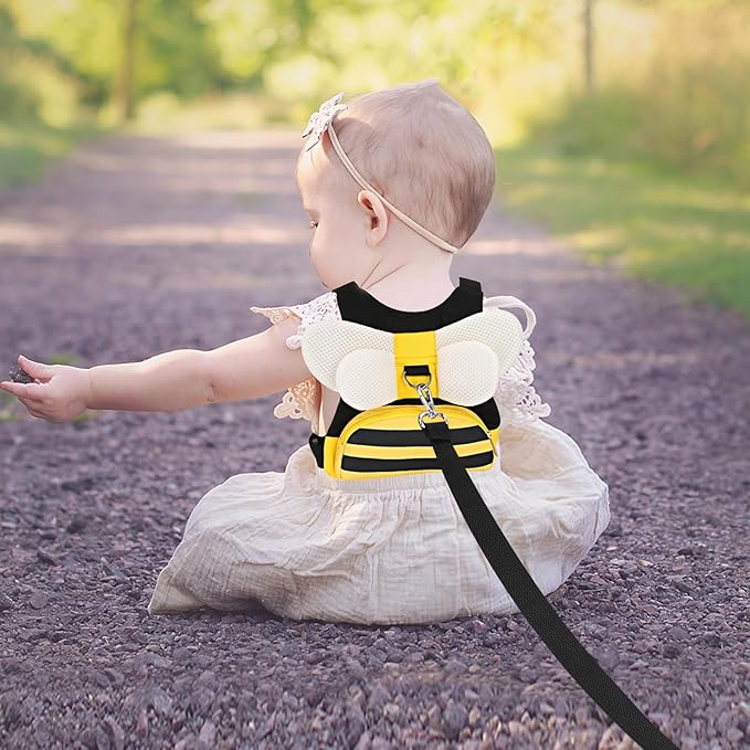Accmor Toddler Harness Leash + Anti Lost Wrist Link, Cute Bee Kids Harness Backpack with Leash, Child Harness Leash Safety Wristband Strap Belt Protector Christmas Gift for Baby Boys Girls to Outdoor