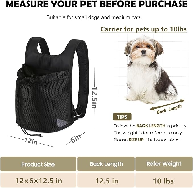 Dog Front Carrier Backpack,Ventilated Mesh Puppy Back Pack with Safety Belt,Adjustable Breathable Pet Carrier for Small Dogs Cats,Lightweight Doggy Backpack for Hiking Cycling Outdoor