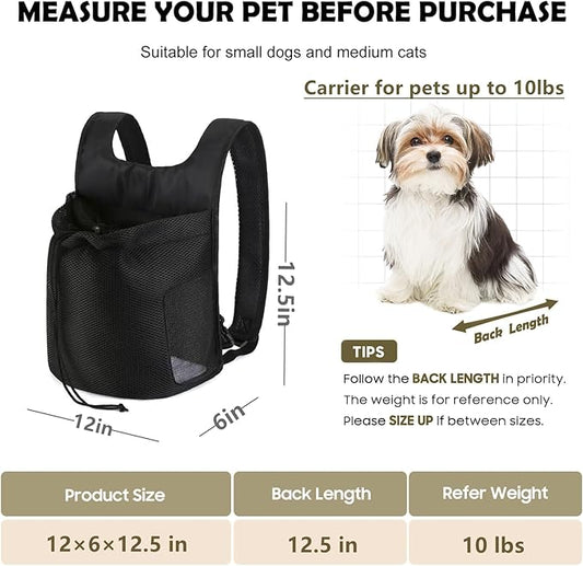 Dog Front Carrier Backpack,Ventilated Mesh Puppy Back Pack with Safety Belt,Adjustable Breathable Pet Carrier for Small Dogs Cats,Lightweight Doggy Backpack for Hiking Cycling Outdoor