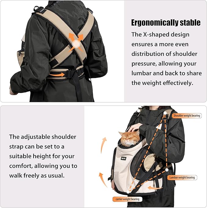 NATUYA Dog Front Carrier, Pet Carrier Front-Pack for Small Dog Puppy Cat, Travel Hiking Waterproof Lightweight Pet Bag, Padded Bottom Mat & Zip Pockets (Cream)
