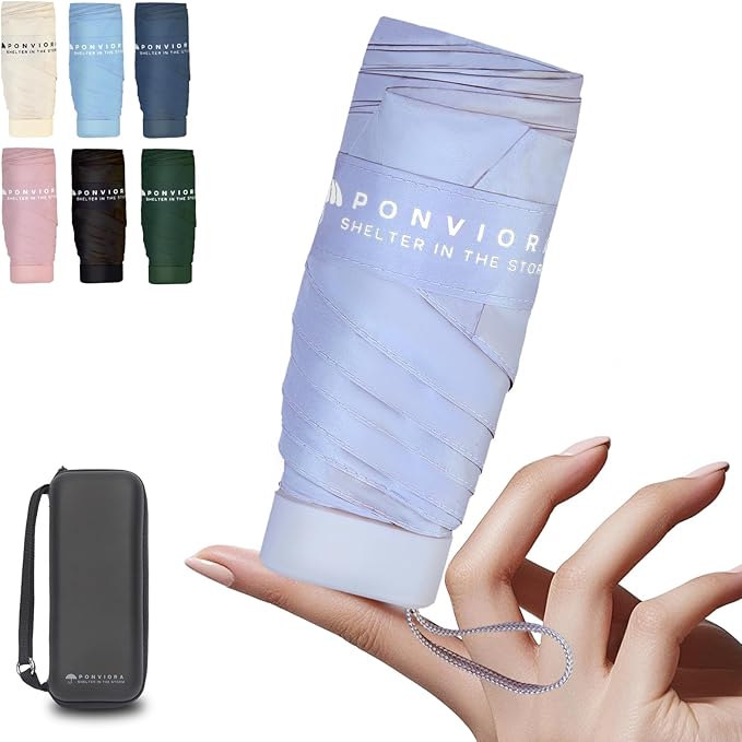 Compact Mini Windproof Travel Umbrella-UPF 50+ Sun & Rain Protection, Small Folding Design Fits in Pocket or Purse, Lightweight Portable with Case for Women, Men & Kids