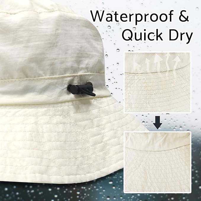 PFFY Quick Dry Waterproof Packable Bucket Hat for Women Men Outdoor Sun Hats with Detachable Chin Strap