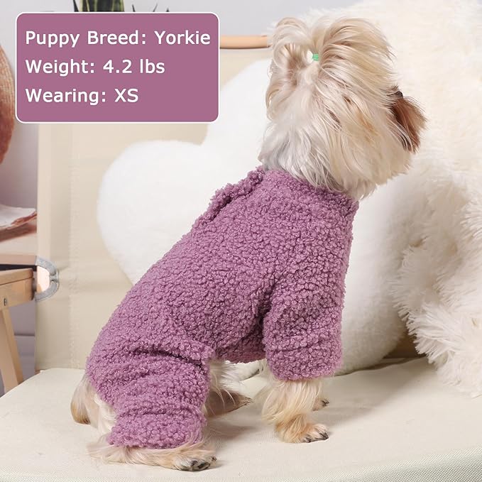 Dog Sweaters for Small Dogs Winter Dog Pajamas Sized Dogs Boy Girl Fleece Pet Clothes Puppy Outfit 4 Legs Jumpsuits for Chihuahua Yorkie Cat Apparel, Purple, M