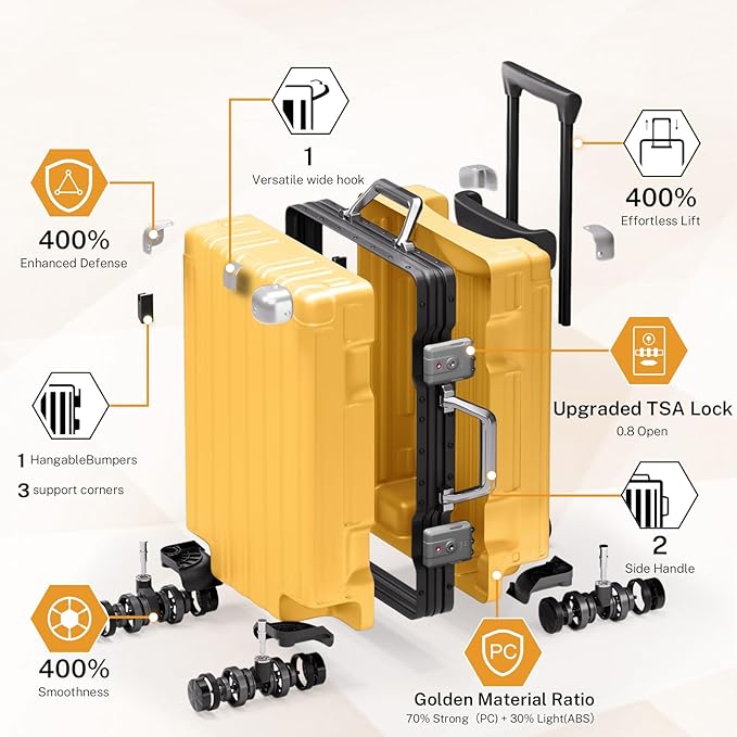 Krute Luggage 24 Inch Aluminum Frame Zipperless Suitcase with Spinner Wheels Checked Luggage PC+ABS Lightweight Hardshell
