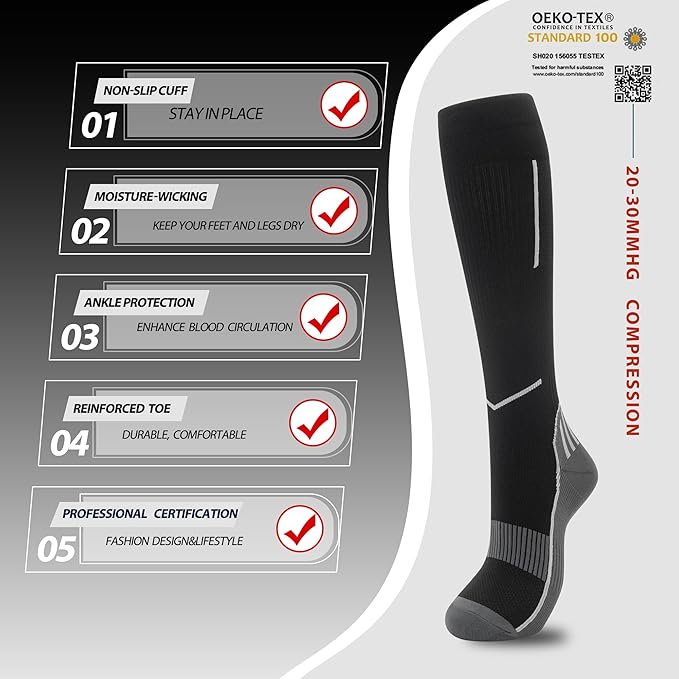fenglaoda Compression Socks for Women Men 3 Pairs Graduated Compression Support Circulation Socks for Nurses