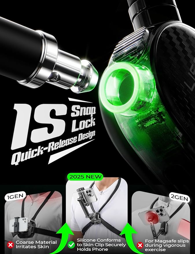 LISEN Neck Phone Holder for Bed Video Recording POV Camera Phone Chest Mount for Gopro Neck Mount [2025 Upgrad No.1] for iPhone Samsung 4-7 Inch Phones Akaso Insta360 Dji360 Other Action Cameras