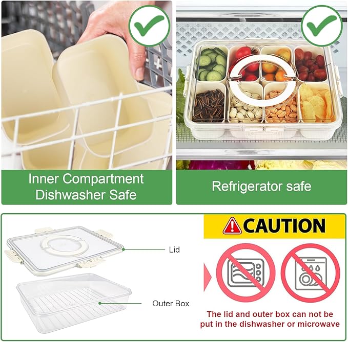 Snack Box Container, Portable Travel Charcuterie Board with Lid, Refrigerator Food Storage Box, Snack Organizer, Divided Storage Containers, chopped salad box (2 pack 8 Compartment)