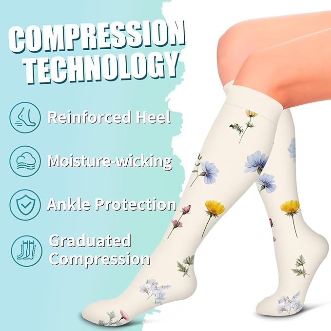 Laite Hebe Compression Socks for Women & Men Circulation(6 pairs)-Graduated Supports Socks for Running, Athletic Sports