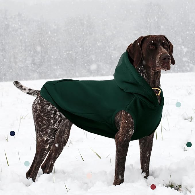 IECOii Dog Hoodie for Medium Dogs, Warm Fleece Dog Hoodies Sweater with Leash Hole and Pocket, Cozy Dogs Cold Weather Coat for Fall Winter Hooded Sweatshirt Vest for French Bulldog, Green, L