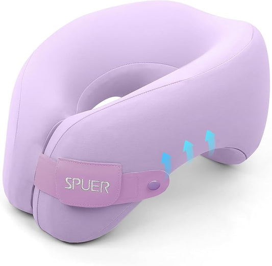 2in1 Ergonomic Memory Foam Travel Neck Pillow – Travel Pillow for All Sleep Positions on Flights, Road Trips, and Long Distance Travel with Drawstring Bag (Adjustable - Lavender)