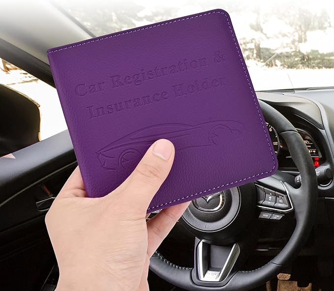 Cacturism Car Registration and Insurance Holder, Vehicle Glove Box Car Organizer Men Women Wallet Accessories Case for Cards, Essential Document, Driver License, Purple