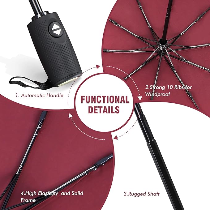 ZOMAKE Travel Umbrella Compact - 10 Ribs Portable Collapsible Umbrellas for Rain Windproof - Paraguas Automatic Small Folding Umbrella Lightweight Packable Umbrella for Women Men