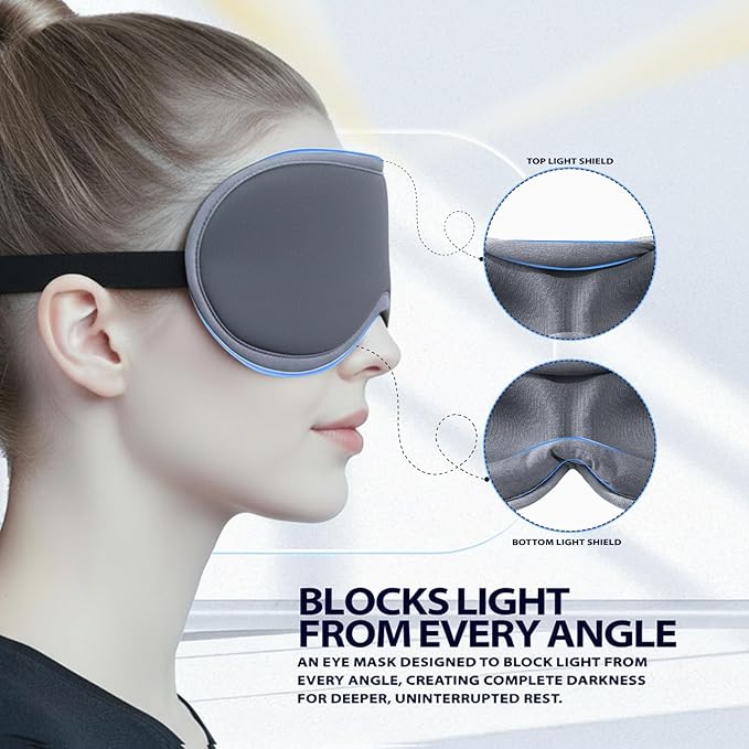 Ultra-Thin 3D Sleep Mask for Side Sleepers, Men, Women, Lash Extensions – Soft, Breathable and Lightweight Blackout Sleeping Eye Mask for Travel, Naps, Airplane, Adjustable, Mens (Gray)