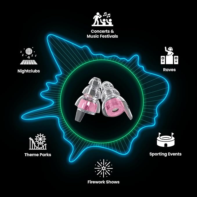 Eargasm High Fidelity Earplugs with Pink Filters - Reusable Noise Reduction Hearing Protection Ear-Plugs with Carrying Case for Concerts, Festivals, Raves, Musicians, Live Music, Sporting Events