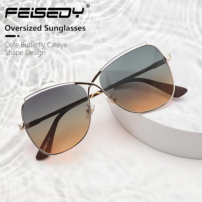 FEISEDY Womens Cute Sunglasses Oversized Butterfly X Shape Design Cateye Lady Sunglasses B2738