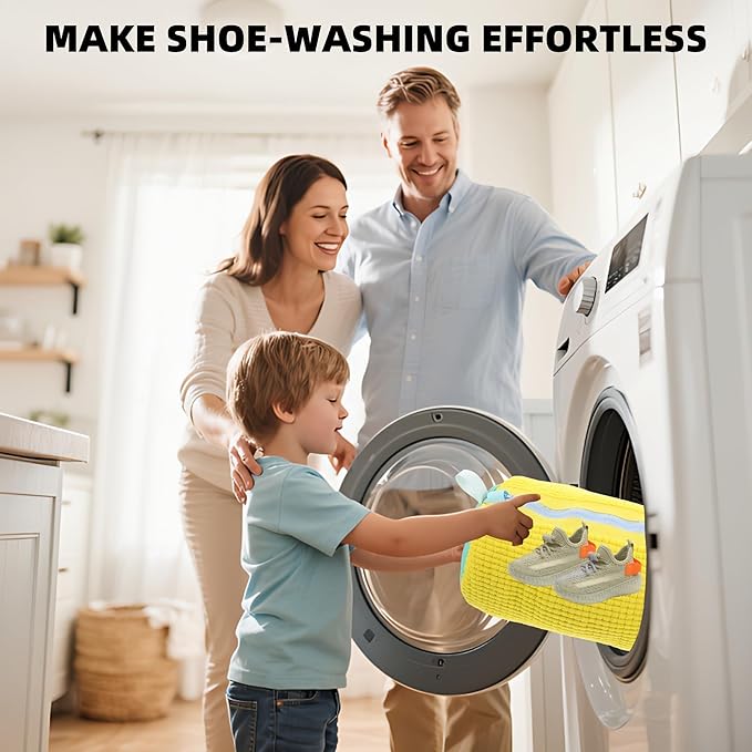 2Pcs Shoe Washing Machine Bag, Quick & Easy Cleaning, Laundry Shoe Bag for Washer and Dryer, Cleaning Bag for Sneaker & Most Shoe Types and Sizes (Yellow)