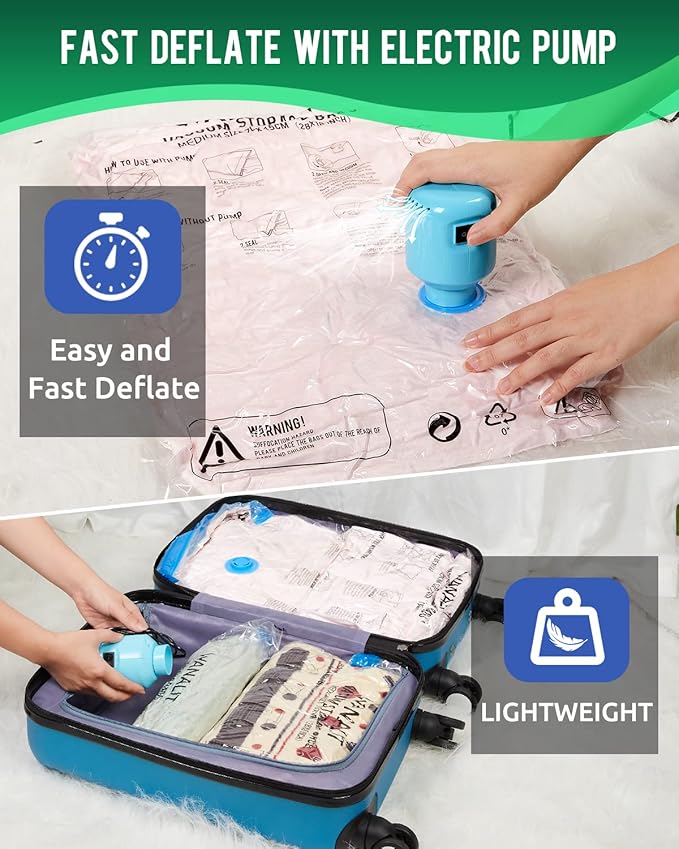 Vacuum Storage Bags with Electric Pump, 10 Pack Large Size（32"x 22"） Reusable Compression Space Saving Bag for Clothes, Bedding, Mattress, Blankets, Pillows, Comforters, Travel, White