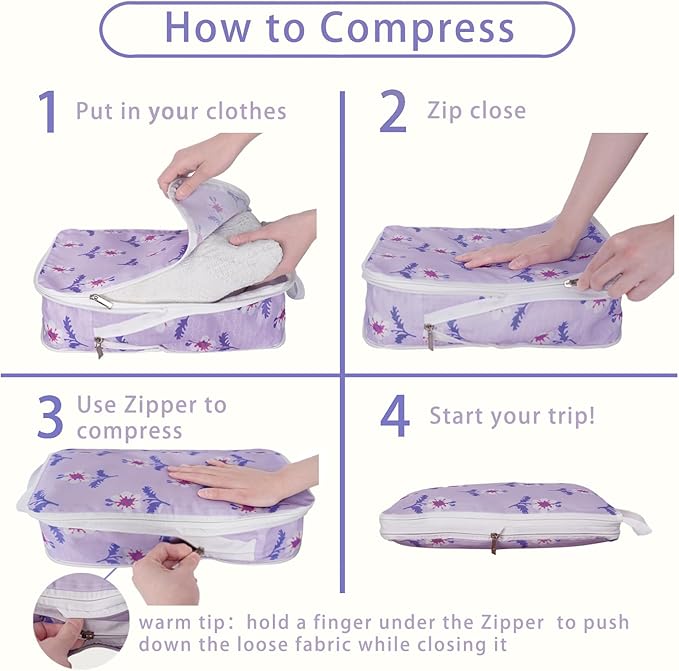 6 Pcs Compression Packing Cubes, Packing Cubes for Travel, Waterproof Luggage Organizer Bags Set, Cute Packaging Cubes for Women Kids Backpack Carry-Ons