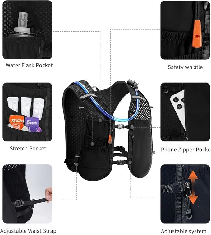 ECOHUB Running Hydration Vest Backpack,Lightweight Breathable Pack with 2L Water Bladder Bag Daypack for Hiking Trail Running Cycling Race Marathon for Women Men