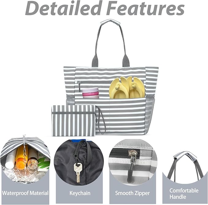Waterproof Foldable Tote Bag for Travel – Large Carry-On with Zipper Pocket for Beach, Gym, Airplane & Weekend Trips