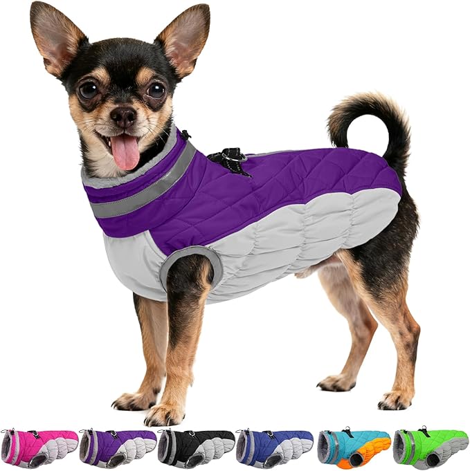 OUOBOB Dog Winter Jacket Cozy Reflective Waterproof Windproof Warm Pet Garment,Comfortable Cold Weather Fleece Apparel Outfits with Zipper Closure for Small Medium Large Dogs Puppy Walking,X-Small