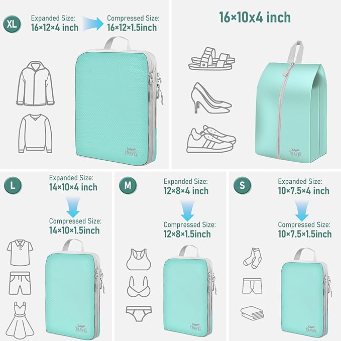 4-Piece Packing Cube Set - Lightweight Luggage Organizers for Travel, Vacation and Suitcases - Durable Accessories with Compression