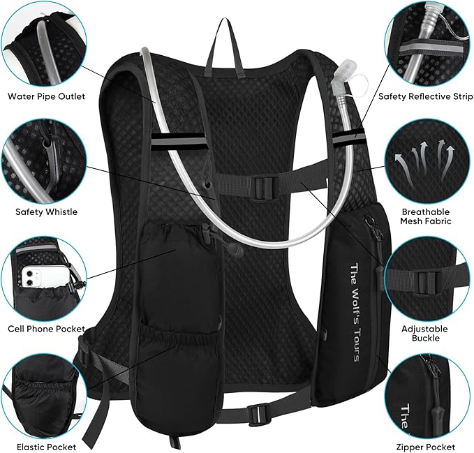 DMHDV Running Vest for Women&Men,Hydration Backpack 5L Water Backpack with 2L Water Bladder,Ultra-Lightweight Hydration Vest Adjustable Breathable Mesh Gear for Hiking,Trail,Running,Cycling,Marathon