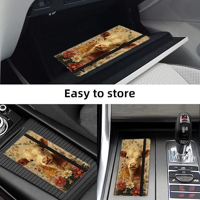 Car Registration and Insurance Holder PU Leather Vehicle Insurance and Registration Holders Wallet Case with Elastic Band Closure for ID Card, Driving Licence, Calf Flower Field