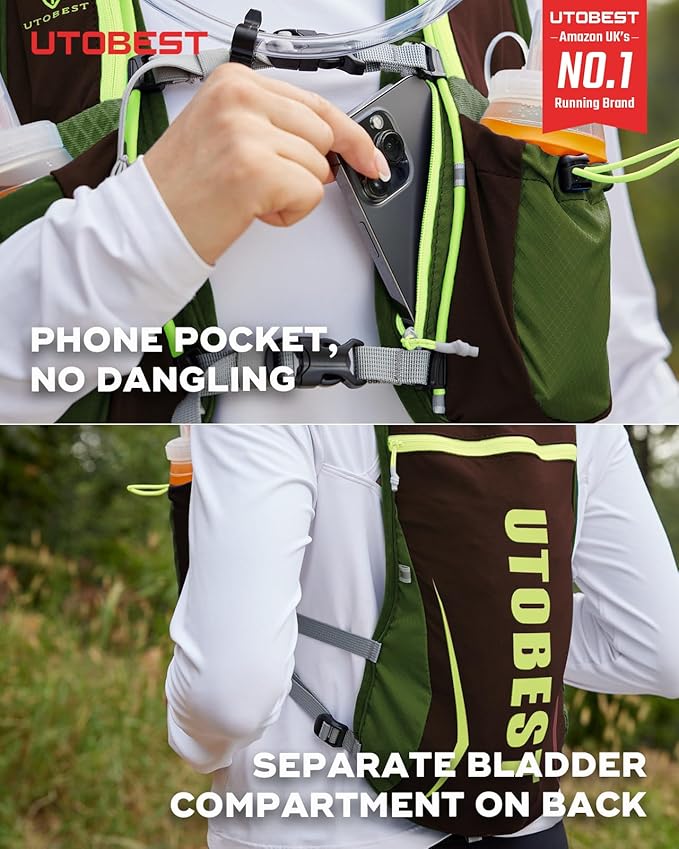 Running Vest, 5L Hydration Vest Lightweight, Breathable and Sweatproof Running Backpack, Adjustable Running Hydration Vest for Trail Running Marathon Race Jogging Cycling