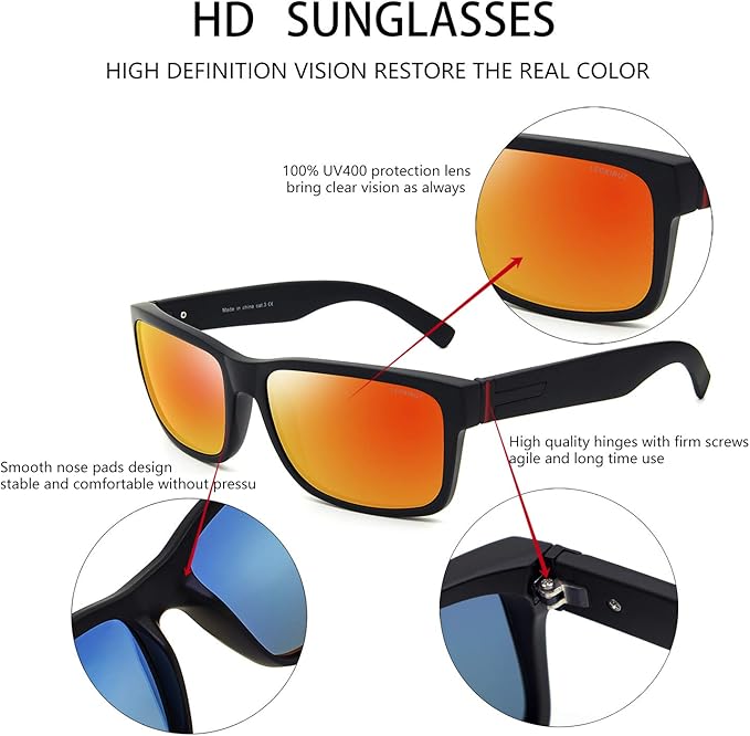 LECKIRUT Vintage Polarized Sunglasses for Men Women Retro Oversized Square Mirror Sun Glasses