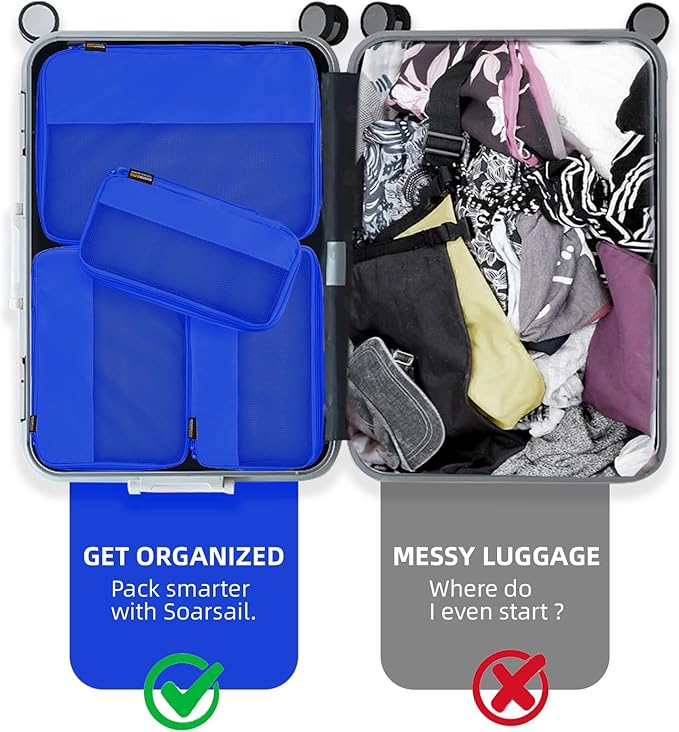 4 Piece Compression Packing Cubes for Suitcases and Backpack, Lightweight Travel Organizers (Bright Blue)
