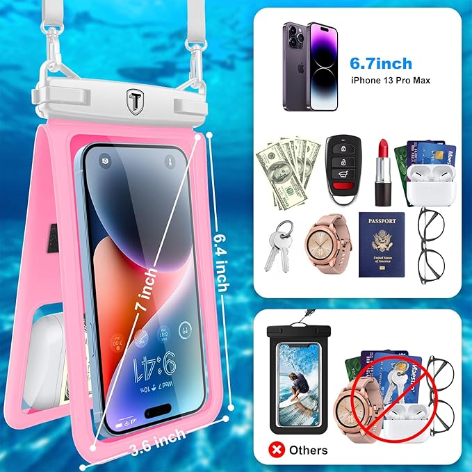 [2-Pack] Tekcoo Double Space Detachable Waterproof Phone Case IPX8 Pouch Lanyard Dry Bag for iPhone 17/16/15/14/13/12/Pro Max/Air/Pro, Galaxy S25 Ultra/Plus/S24/S23/S22/S21/FE/A17/A16/A15 up to 7"