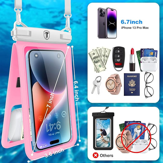 [2-Pack] Tekcoo Double Space Detachable Waterproof Phone Case IPX8 Pouch Lanyard Dry Bag for iPhone 17/16/15/14/13/12/Pro Max/Air/Pro, Galaxy S25 Ultra/Plus/S24/S23/S22/S21/FE/A17/A16/A15 up to 7"