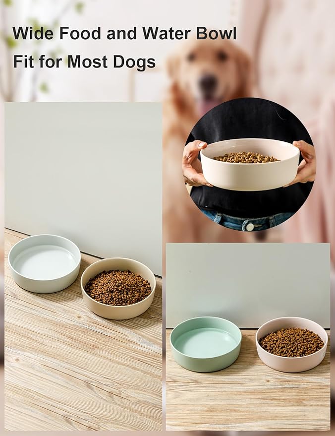 UBEE Ceramic Dog Bowl, 7 inch Dog Dish Dog Food Bowl, Pet Food Water Dish Feeding for Medium Small Dogs and Large Cat, Sage Green