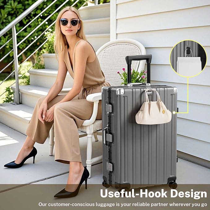 Krute Luggage 28 Inch Aluminum Frame Luggages TSA Lock No Zipper Checked Suitcase with Spinner Wheels PC+ABS Hardshell Lightweight Large Suitcases