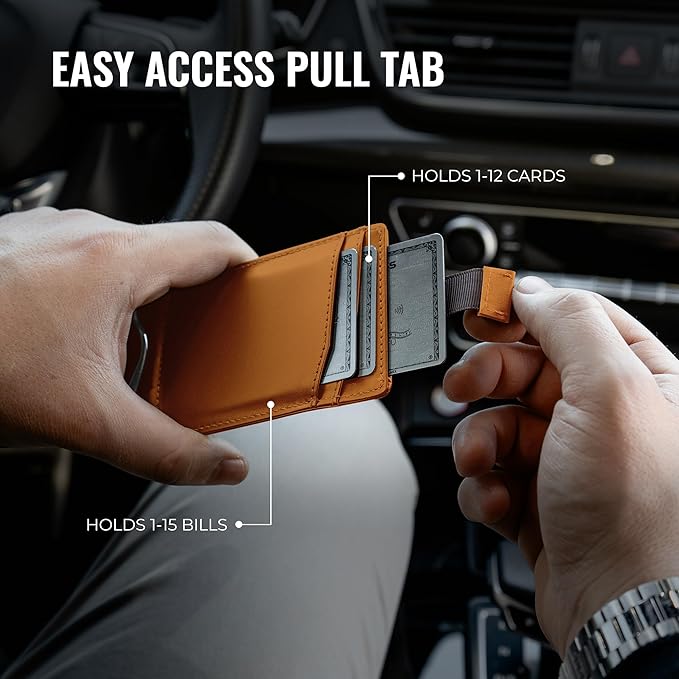 Kingly Trace Airtag Wallet for Men - Smart RFID Blocking Leather Wallet with Airtag Holder & Money Clip - Minimalist Trackable Design with Pull Tab - Secure Wallets