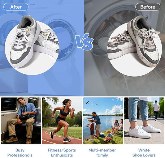 Shoe Washing Machine Bag 2Pcs - Reusable Laundry Bags for Washer & Dryer, 360° Deep Clean & Large Size Plush Fibers for Sneakers, Tennis Shoes, Kids Footwear, Durable Invisible Zipper (Blue)