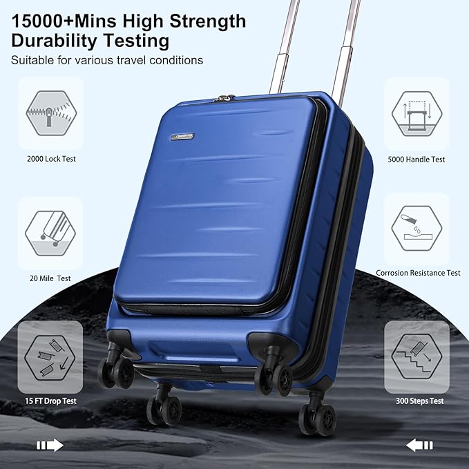 Expandable Carry On Luggage Airline Approved, 20 Inch Lightweight ABS+PC Hard Shell Suitcases with Front Pocket, Spinner Wheels, TSA Lock (Navy Blue, 1PC)