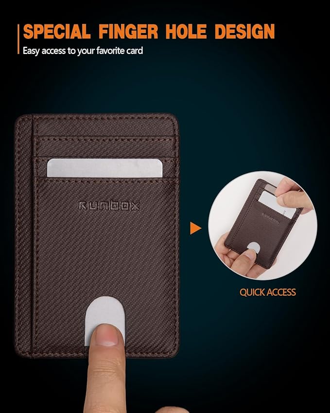 RUNBOX Slim ID Cases Minimalist Front Pocket RFID Blocking Leather Wallets for Men and Women Card Holder Wallets Gifts for men
