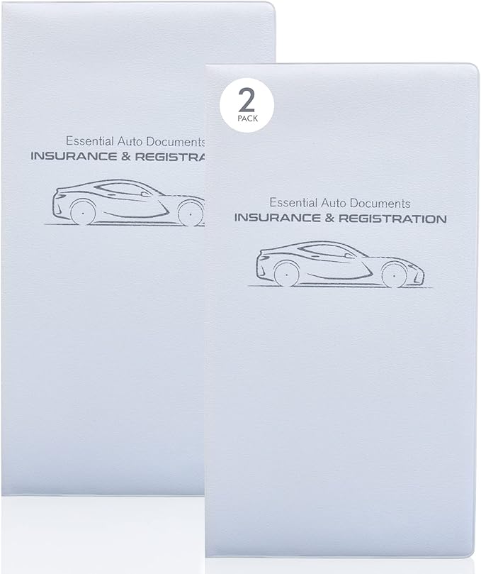 Andalus Auto Registration & Insurance Card Holder Pack of 2, Waterproof Essential Car Registration Holder with Hook & Velcro Closure, Perfect for Every Vehicles Glove Boxes (White - 9.5" x 5.15")